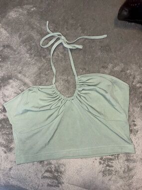 SHEIN Ribbed Halter Crop Top - Sage